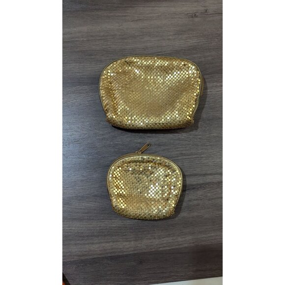 PURSES Golden Mesh Zipper Clutch Cosmetic Change Pocket Lined PARTY! set of 2 - Picture 2 of 7
